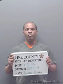 Mugshot of DIREKO BARNES booked in Pike County, Alabama on April 3, 2026