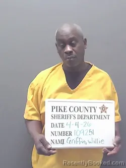 Mugshot of WILLIE CURTIS GRIFFIN booked in Pike County, Alabama on April 4, 2026