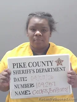 Mugshot of BRITTANY MICHELLE COOKS booked in Pike County, Alabama on April 7, 2026