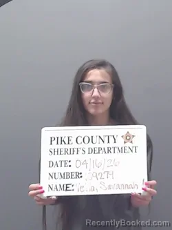 Mugshot of SAVANNAH BELTRAN VELLA booked in Pike County, Alabama on April 16, 2026