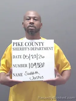 Mugshot of JUSTUS JAMES SUDDITH booked in Pike County, Alabama on May 23, 2026