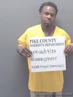 Mugshot of DEMARQUIS DEAN TEAGUE booked in Pike County, Alabama on June 9, 2026