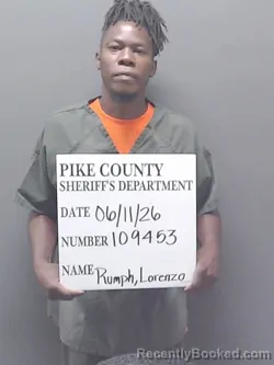 Mugshot of LORENZO CEPHEDA RUMPH booked in Pike County, Alabama on June 11, 2026
