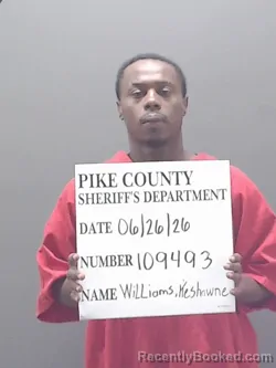 Mugshot of KESHAWNE ONTEE WILLIAMS booked in Pike County, Alabama on June 26, 2026