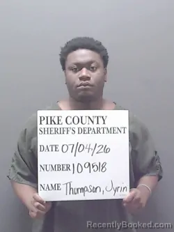 Mugshot of JYRIN THOMPSON booked in Pike County, Alabama on July 4, 2026
