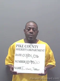 Mugshot of TERON EVANS booked in Pike County, Alabama on July 4, 2026