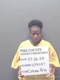 Mugshot of TELISA SHEQEAETER COLEMAN booked in Pike County, Alabama on July 26, 2026