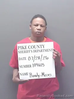 Mugshot of MOSES TYRE BANDY booked in Pike County, Alabama on July 28, 2026