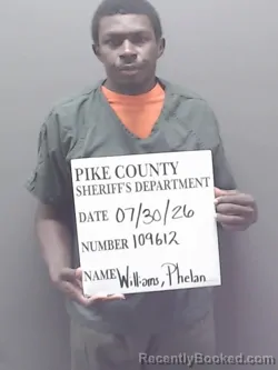Mugshot of PHELAN MARQUES WILLIAMS booked in Pike County, Alabama on July 30, 2026