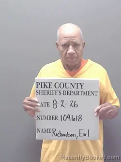 Mugshot of EARL LEE RICHARDSON booked in Pike County, Alabama on August 2, 2026