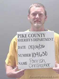 Mugshot of Christopher Michael Parrish booked in Pike County, Alabama on August 6, 2026