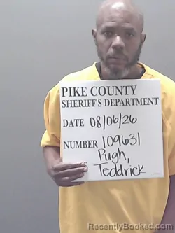 Mugshot of Teddrick Duriel Pugh booked in Pike County, Alabama on August 6, 2026