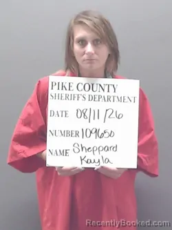 Mugshot of Kayla Renee Sheppard booked in Pike County, Alabama on August 11, 2026