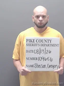 Mugshot of Gregory Caleb Stinson booked in Pike County, Alabama on August 13, 2026