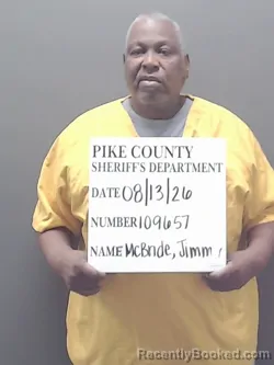 Mugshot of Jimmy Louis Mcbride booked in Pike County, Alabama on August 13, 2026