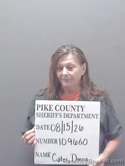 Mugshot of Donna Gail Cates booked in Pike County, Alabama on August 15, 2026