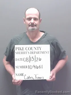 Mugshot of Travis Don Cates booked in Pike County, Alabama on August 15, 2026