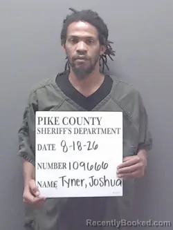Mugshot of Joshua Javaris Tyner booked in Pike County, Alabama on August 18, 2026