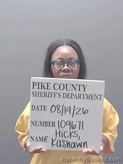 Mugshot of Kashawn Hicks booked in Pike County, Alabama on August 19, 2026