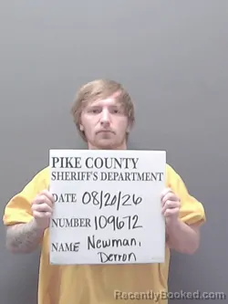 Mugshot of Derron Lee Newman booked in Pike County, Alabama on August 20, 2026