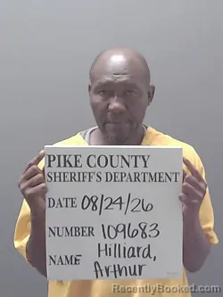Mugshot of Arthur Hilliard booked in Pike County, Alabama on August 24, 2026