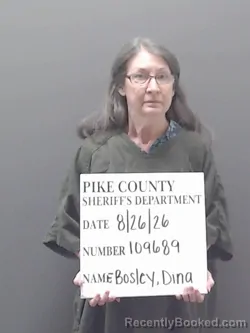Mugshot of Dina Lynn Bosley booked in Pike County, Alabama on August 26, 2026