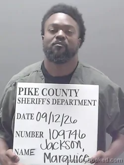 Mugshot of Marquice Jackson booked in Pike County, Alabama on September 12, 2026
