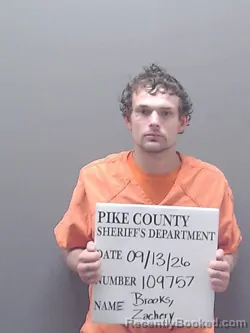 Mugshot of Zachery Ethan Brooks booked in Pike County, Alabama on September 13, 2026