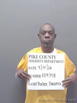 Mugshot of Uwana Dewayne Parker booked in Pike County, Alabama on September 14, 2026