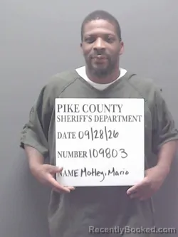 Mugshot of Mario Motley booked in Pike County, Alabama on September 28, 2026