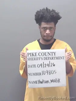 Mugshot of Malik Marquezee Hudson booked in Pike County, Alabama on September 29, 2026