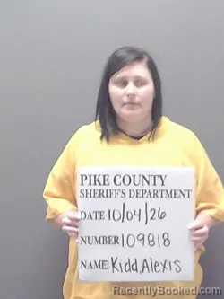 Mugshot of Alexis Marie Kidd booked in Pike County, Alabama on October 4, 2026