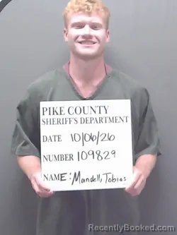 Mugshot of Tobias Reed Mandell booked in Pike County, Alabama on October 6, 2026