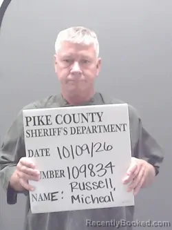 Mugshot of Michael Paul Russell booked in Pike County, Alabama on October 9, 2026
