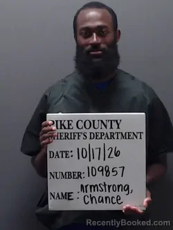 Mugshot of Chance Ja'ron Armstrong booked in Pike County, Alabama on October 17, 2026