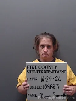 Mugshot of Samantha Starr Brown booked in Pike County, Alabama on October 24, 2026