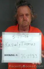 Mugshot of Thomas Arthur Kuzel booked in Sebastian County, Arkansas on March 27, 2026