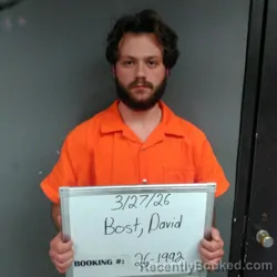 Mugshot of Daniel Alexander Bost booked in Sebastian County, Arkansas on March 27, 2026