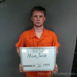 Mugshot of Jacob Daniel Moon booked in Sebastian County, Arkansas on March 27, 2026