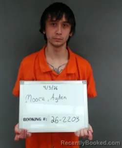 Mugshot of Ayden Wayne Moore booked in Sebastian County, Arkansas on April 5, 2026