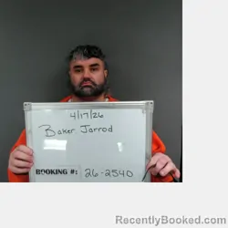 Mugshot of Jerrod Tristan Baker booked in Sebastian County, Arkansas on April 17, 2026