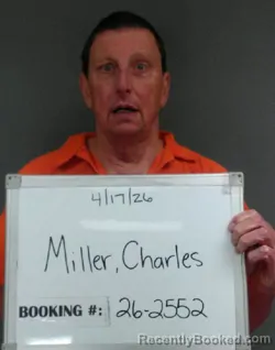 Mugshot of Charles Melville Junior Miller booked in Sebastian County, Arkansas on April 17, 2026
