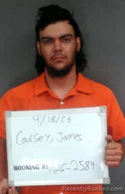 Mugshot of James Darren Junior Coursey booked in Sebastian County, Arkansas on April 18, 2026