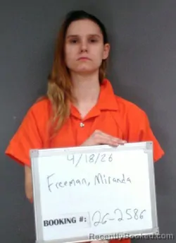 Mugshot of Miranda Jade Freeman booked in Sebastian County, Arkansas on April 18, 2026