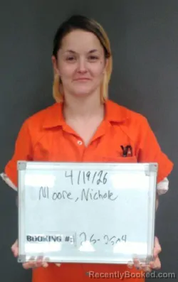 Mugshot of Nichole Ashley Moore booked in Sebastian County, Arkansas on April 19, 2026