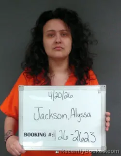 Mugshot of Alyssa Brooke Jackson booked in Sebastian County, Arkansas on April 20, 2026