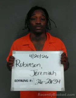Mugshot of Jeremiah Xayvell Robinson booked in Sebastian County, Arkansas on April 20, 2026