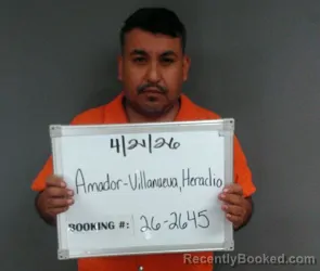 Mugshot of Heraclio Roberto Amador-Villanueva booked in Sebastian County, Arkansas on April 21, 2026