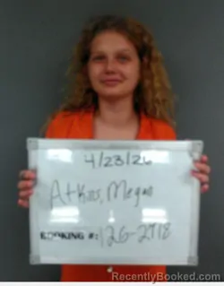 Mugshot of Megan Leshae Atkins booked in Sebastian County, Arkansas on April 23, 2026