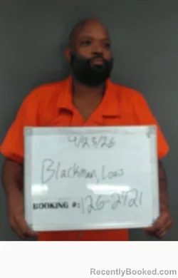 Mugshot of Louis H Blackman booked in Sebastian County, Arkansas on April 23, 2026